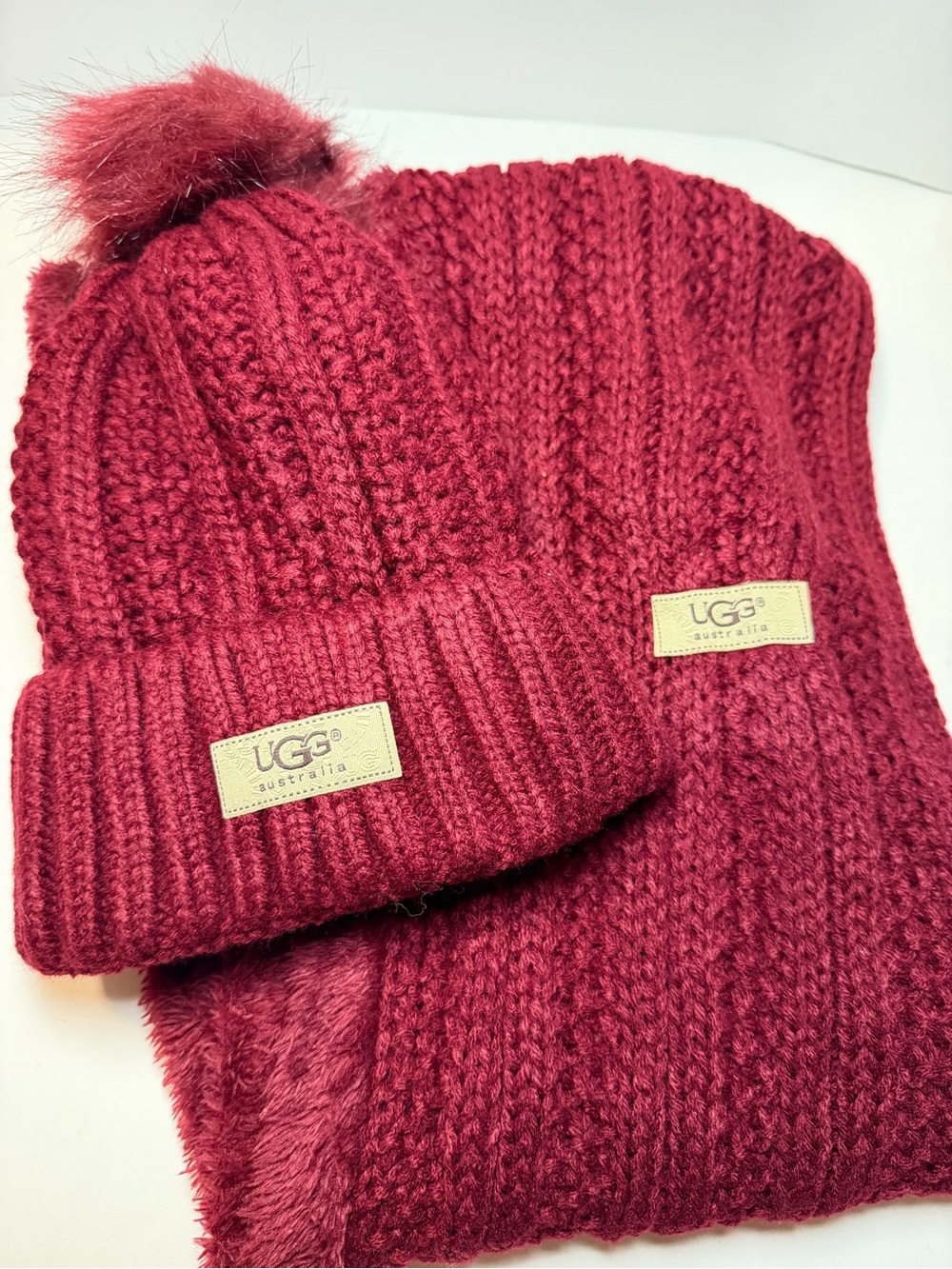 Maroon Knit Pom Beanie and Scarf Set